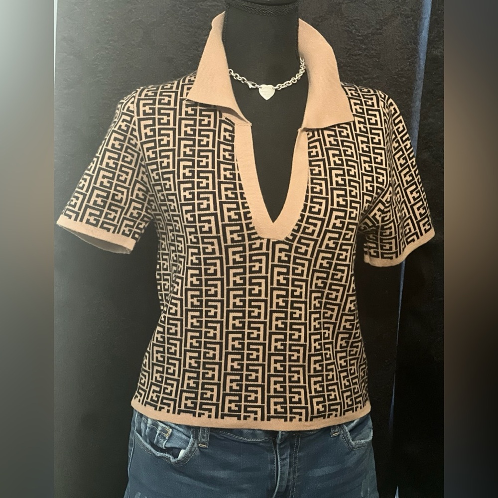 Debut Black and Tan Patterned Sweater